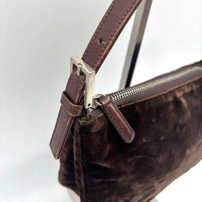 FENDI Accessory Pouch Hand Bag Tote Purse velours Brown Authentic