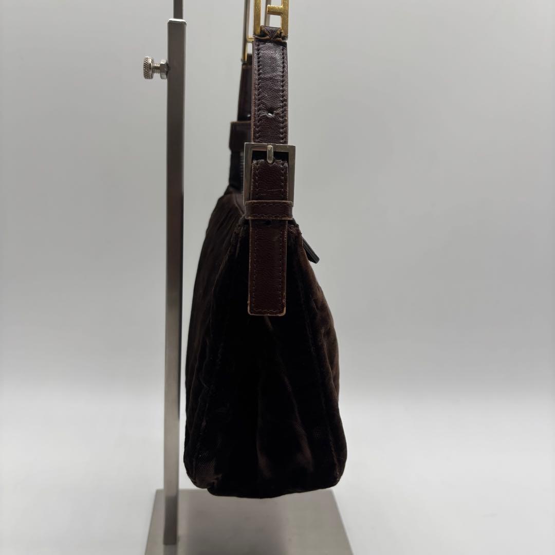 FENDI Accessory Pouch Hand Bag Tote Purse velours Brown Authentic