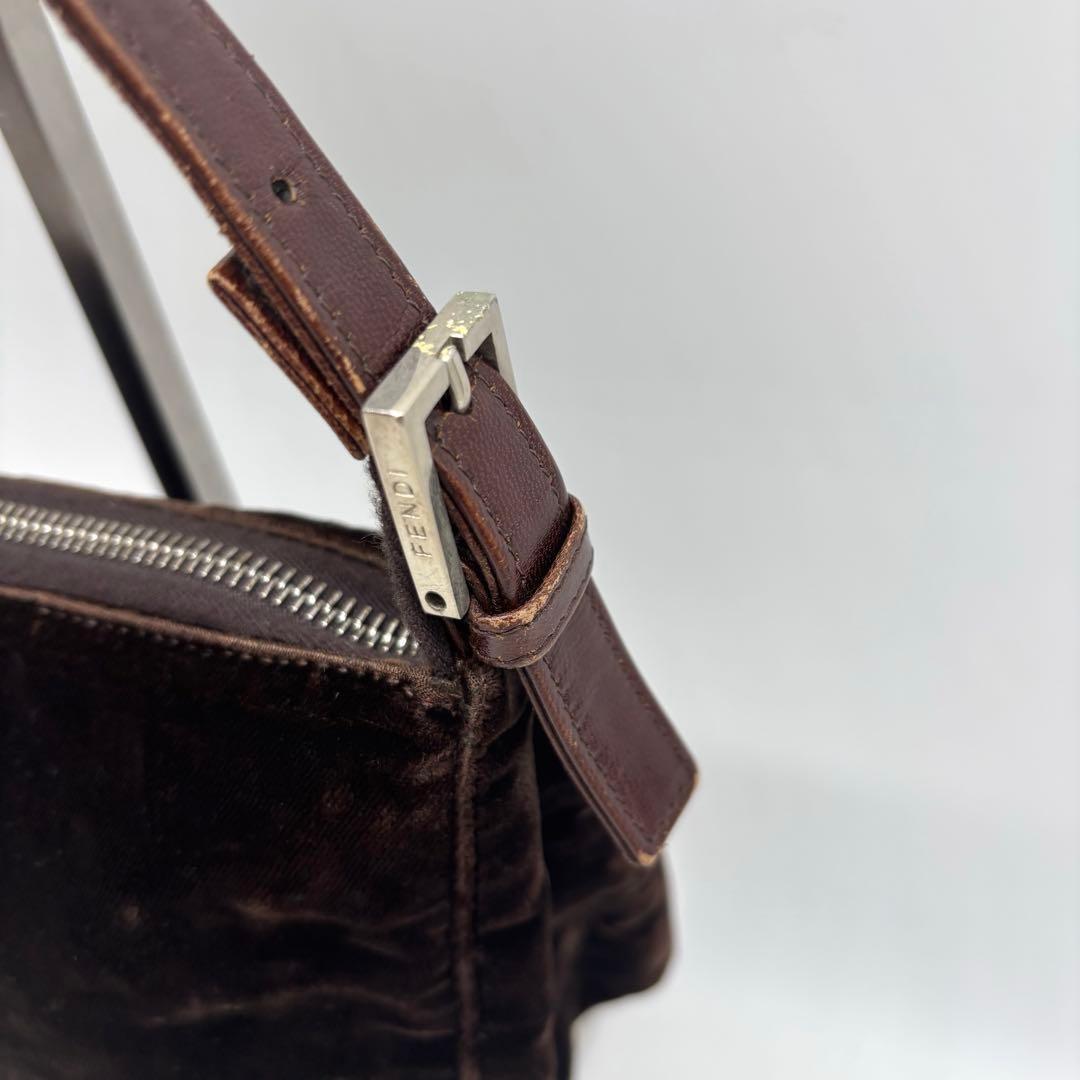 FENDI Accessory Pouch Hand Bag Tote Purse velours Brown Authentic