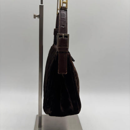 FENDI Accessory Pouch Hand Bag Tote Purse velours Brown Authentic