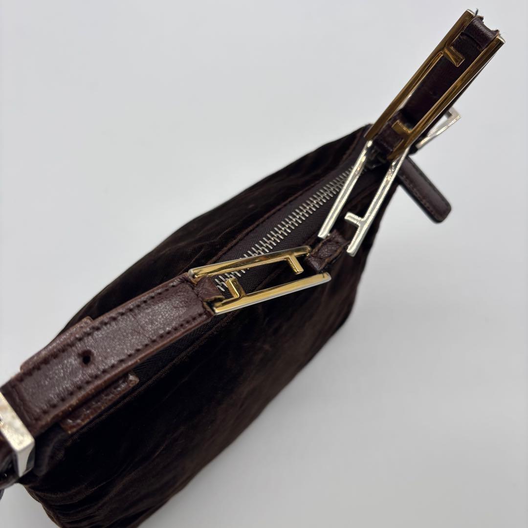 FENDI Accessory Pouch Hand Bag Tote Purse velours Brown Authentic