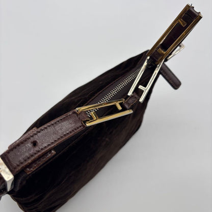 FENDI Accessory Pouch Hand Bag Tote Purse velours Brown Authentic