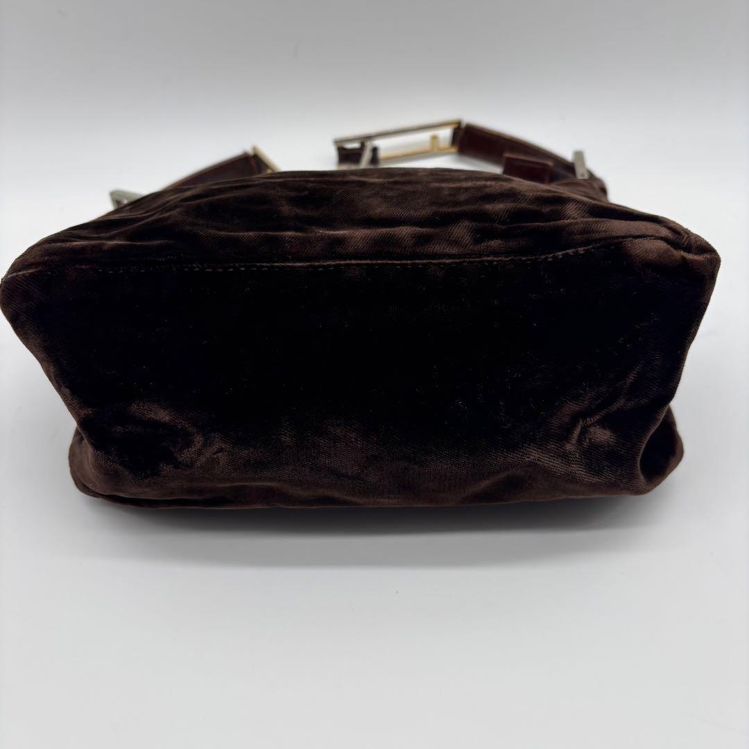 FENDI Accessory Pouch Hand Bag Tote Purse velours Brown Authentic