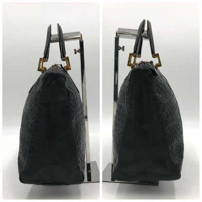 FENDI Mini Boston Bag Hand Tote Purse FF Leather Black Authentic