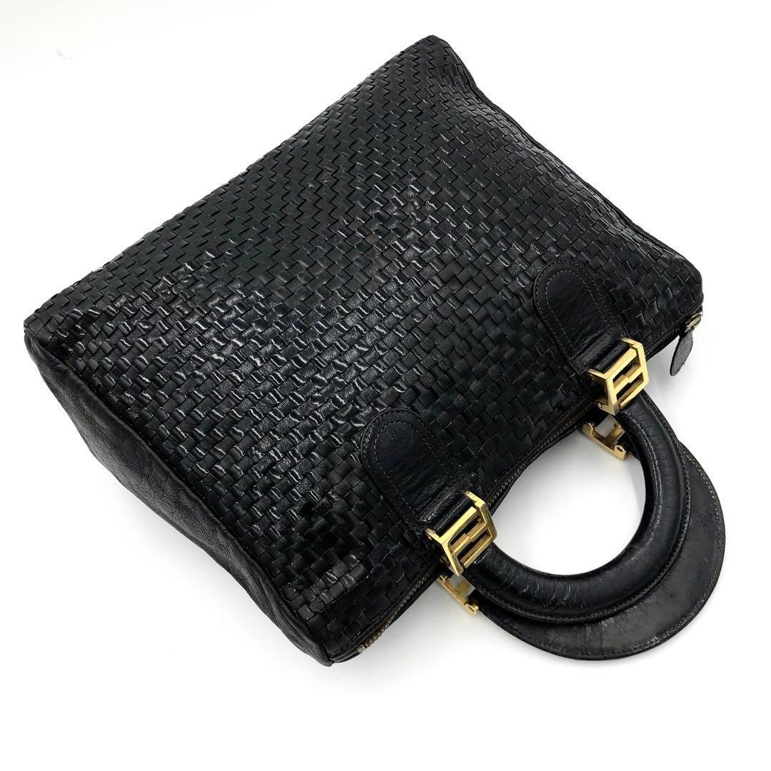 FENDI Mini Boston Bag Hand Tote Purse FF Leather Black Authentic