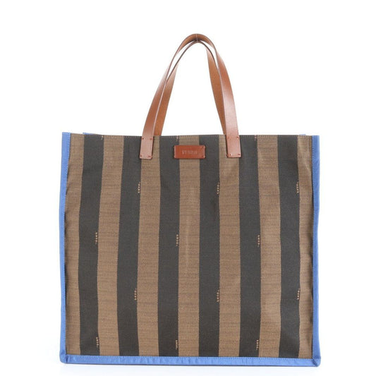 FENDI Hand Bag Tote Purse Pecan Nylon Leather Black Brown Authentic