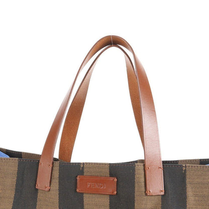 FENDI Hand Bag Tote Purse Pecan Nylon Leather Black Brown Authentic