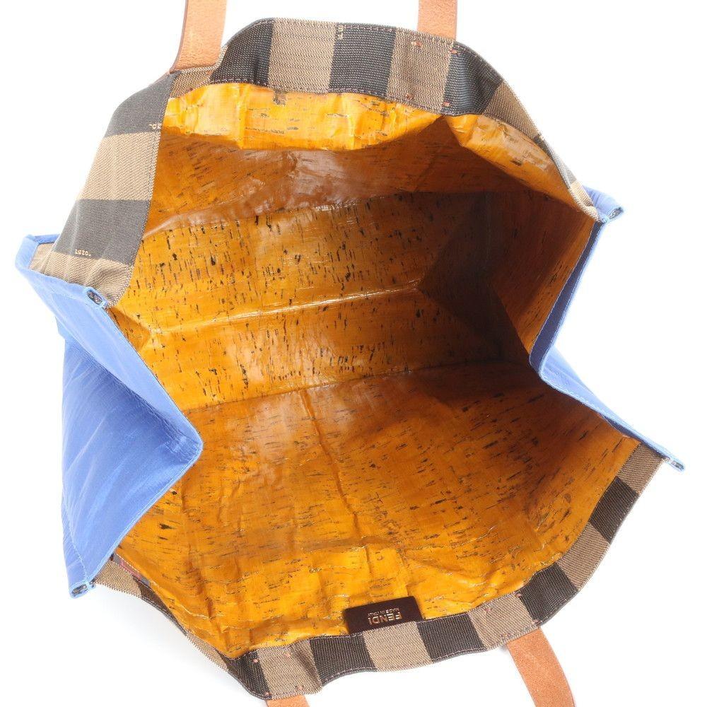 FENDI Hand Bag Tote Purse Pecan Nylon Leather Black Brown Authentic