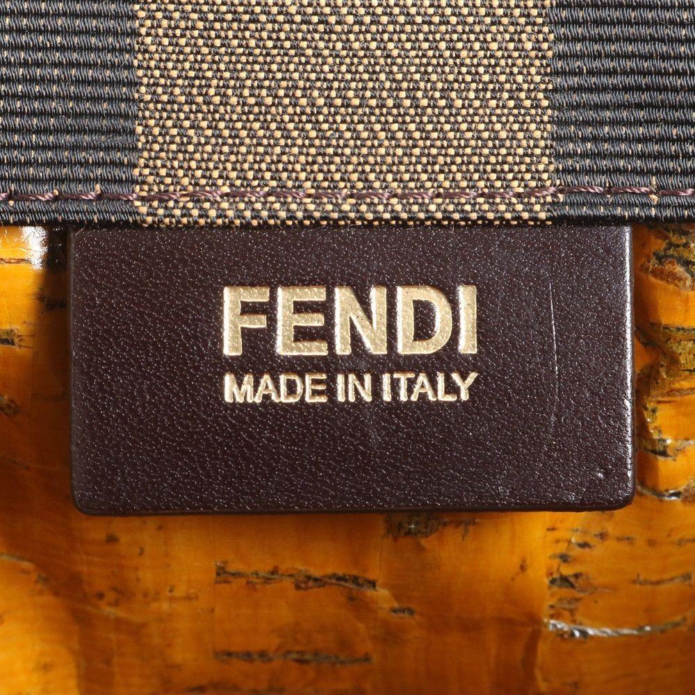 FENDI Hand Bag Tote Purse Pecan Nylon Leather Black Brown Authentic