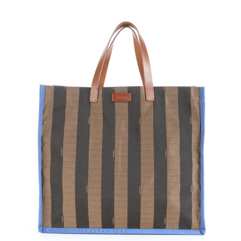 FENDI Hand Bag Tote Purse Pecan Nylon Leather Black Brown Authentic