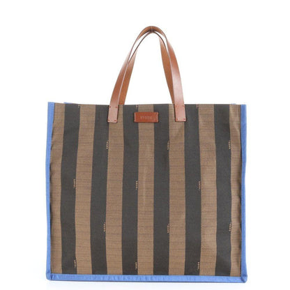 FENDI Hand Bag Tote Purse Pecan Nylon Leather Black Brown Authentic