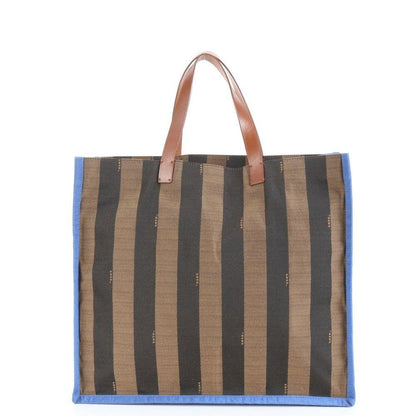 FENDI Hand Bag Tote Purse Pecan Nylon Leather Black Brown Authentic