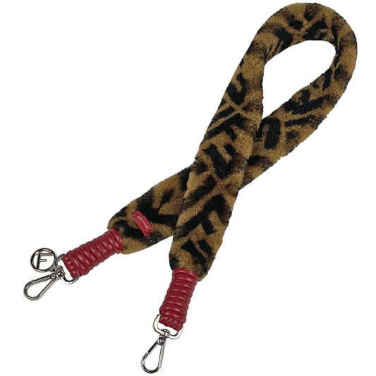 FENDI Shoulder Strap Strap you Belt FF Zucca Fabric Leather Brown Red Authentic