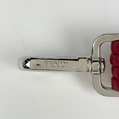 FENDI Shoulder Strap Strap you Belt FF Zucca Fabric Leather Brown Red Authentic