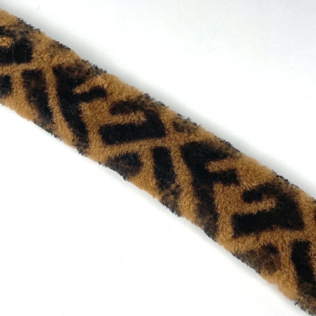 FENDI Shoulder Strap Strap you Belt FF Zucca Fabric Leather Brown Red Authentic