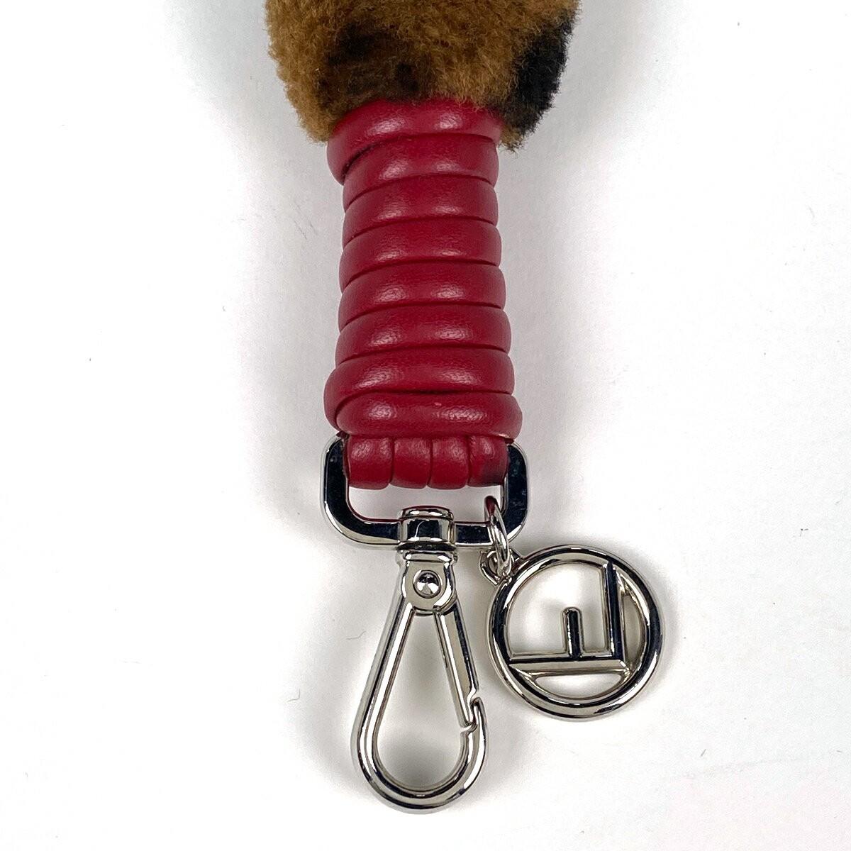 FENDI Shoulder Strap Strap you Belt FF Zucca Fabric Leather Brown Red Authentic