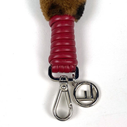 FENDI Shoulder Strap Strap you Belt FF Zucca Fabric Leather Brown Red Authentic