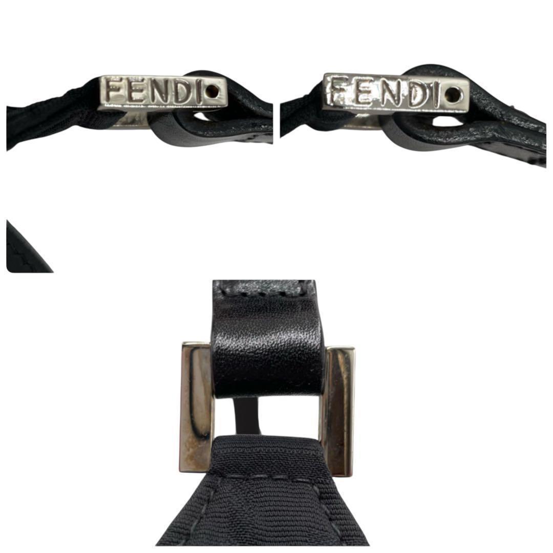 FENDI Accessory Pouch Shoulder Bag Purse FF Zucca Cotton Black Authentic