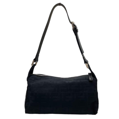 FENDI Accessory Pouch Shoulder Bag Purse FF Zucca Cotton Black Authentic