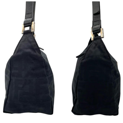 FENDI Accessory Pouch Shoulder Bag Purse FF Zucca Cotton Black Authentic