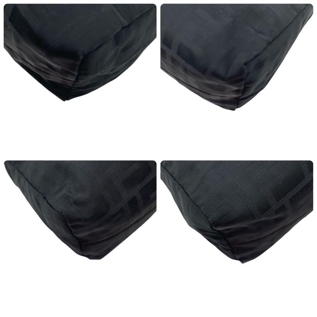 FENDI Accessory Pouch Shoulder Bag Purse FF Zucca Cotton Black Authentic