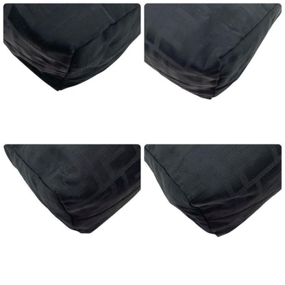 FENDI Accessory Pouch Shoulder Bag Purse FF Zucca Cotton Black Authentic