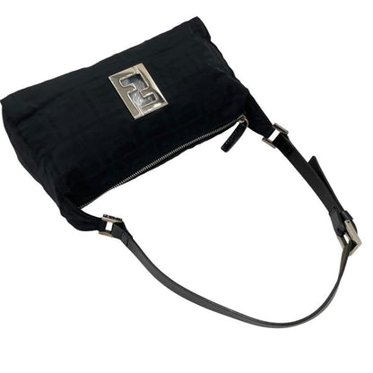 FENDI Accessory Pouch Shoulder Bag Purse FF Zucca Cotton Black Authentic