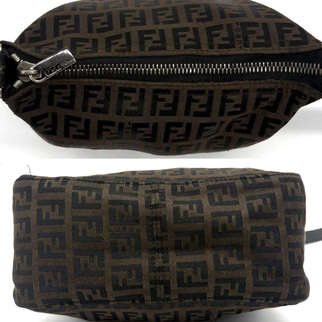 FENDI Accessory Pouch Hand Pouch FF Zucca Canvas Leather Brown Authentic