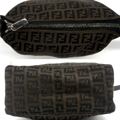 FENDI Accessory Pouch Hand Pouch FF Zucca Canvas Leather Brown Authentic
