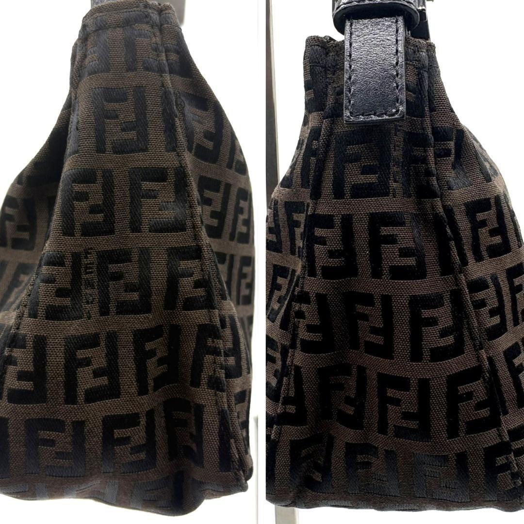 FENDI Accessory Pouch Hand Pouch FF Zucca Canvas Leather Brown Authentic