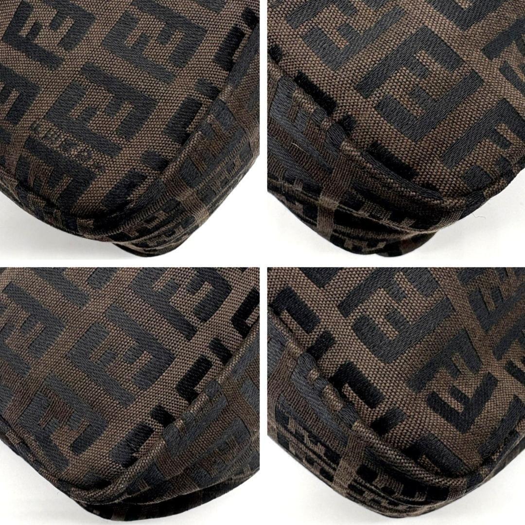 FENDI Accessory Pouch Hand Pouch FF Zucca Canvas Leather Brown Authentic