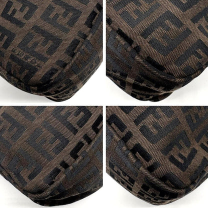 FENDI Accessory Pouch Hand Pouch FF Zucca Canvas Leather Brown Authentic