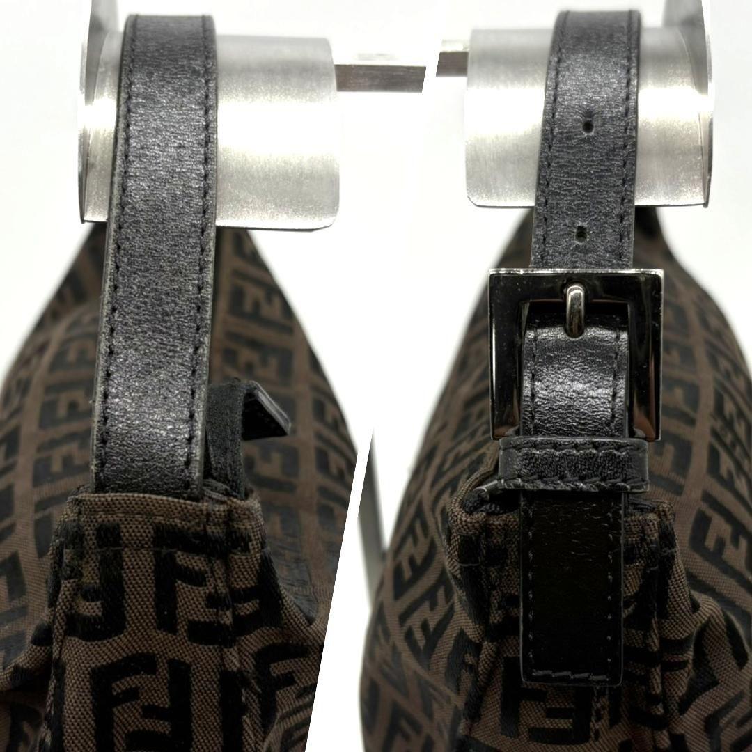 FENDI Accessory Pouch Hand Pouch FF Zucca Canvas Leather Brown Authentic