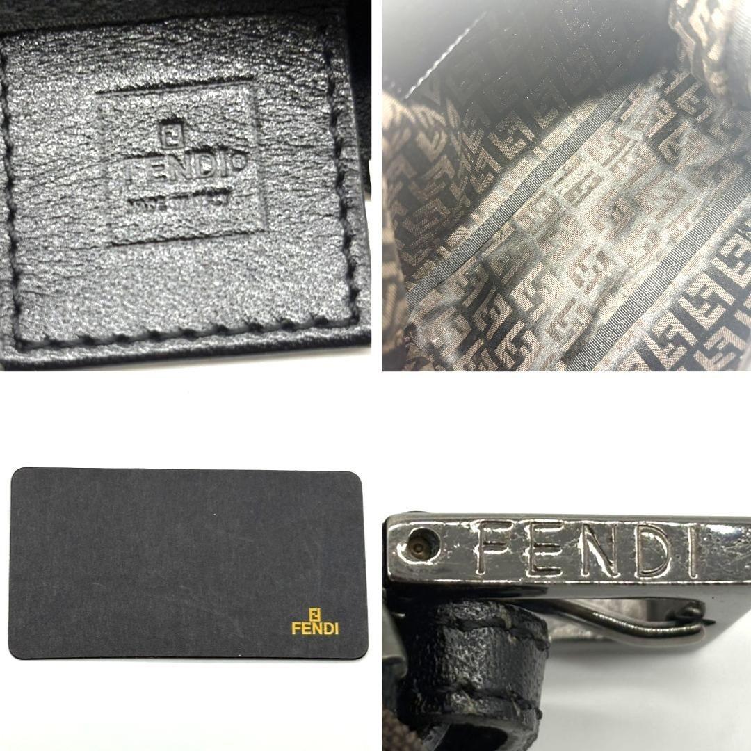 FENDI Accessory Pouch Hand Pouch FF Zucca Canvas Leather Brown Authentic