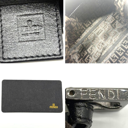 FENDI Accessory Pouch Hand Pouch FF Zucca Canvas Leather Brown Authentic