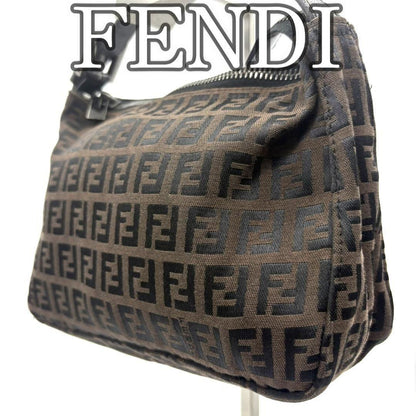 FENDI Accessory Pouch Hand Pouch FF Zucca Canvas Leather Brown Authentic
