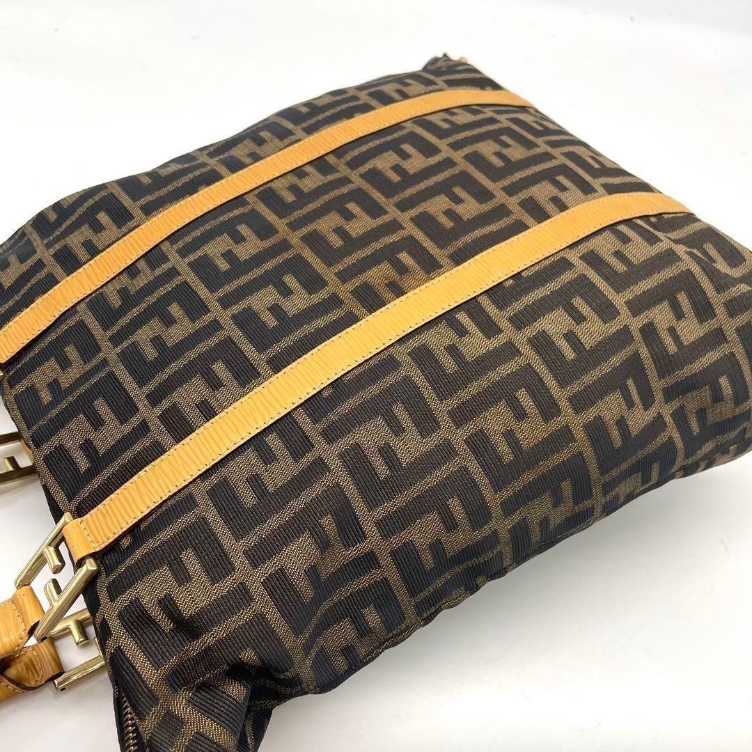FENDI Hand Bag Tote Purse FF Zucca Canvas Leather Brown Authentic