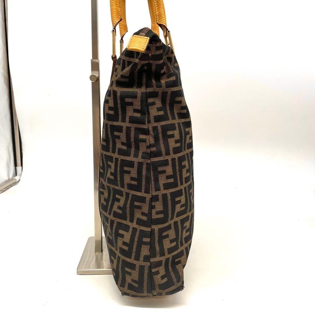 FENDI Hand Bag Tote Purse FF Zucca Canvas Leather Brown Authentic