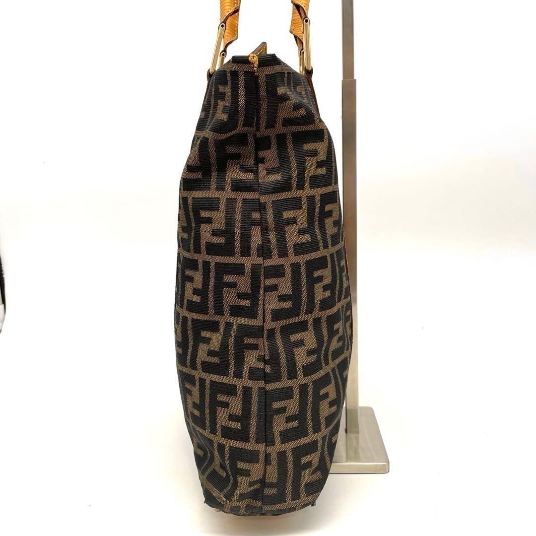 FENDI Hand Bag Tote Purse FF Zucca Canvas Leather Brown Authentic