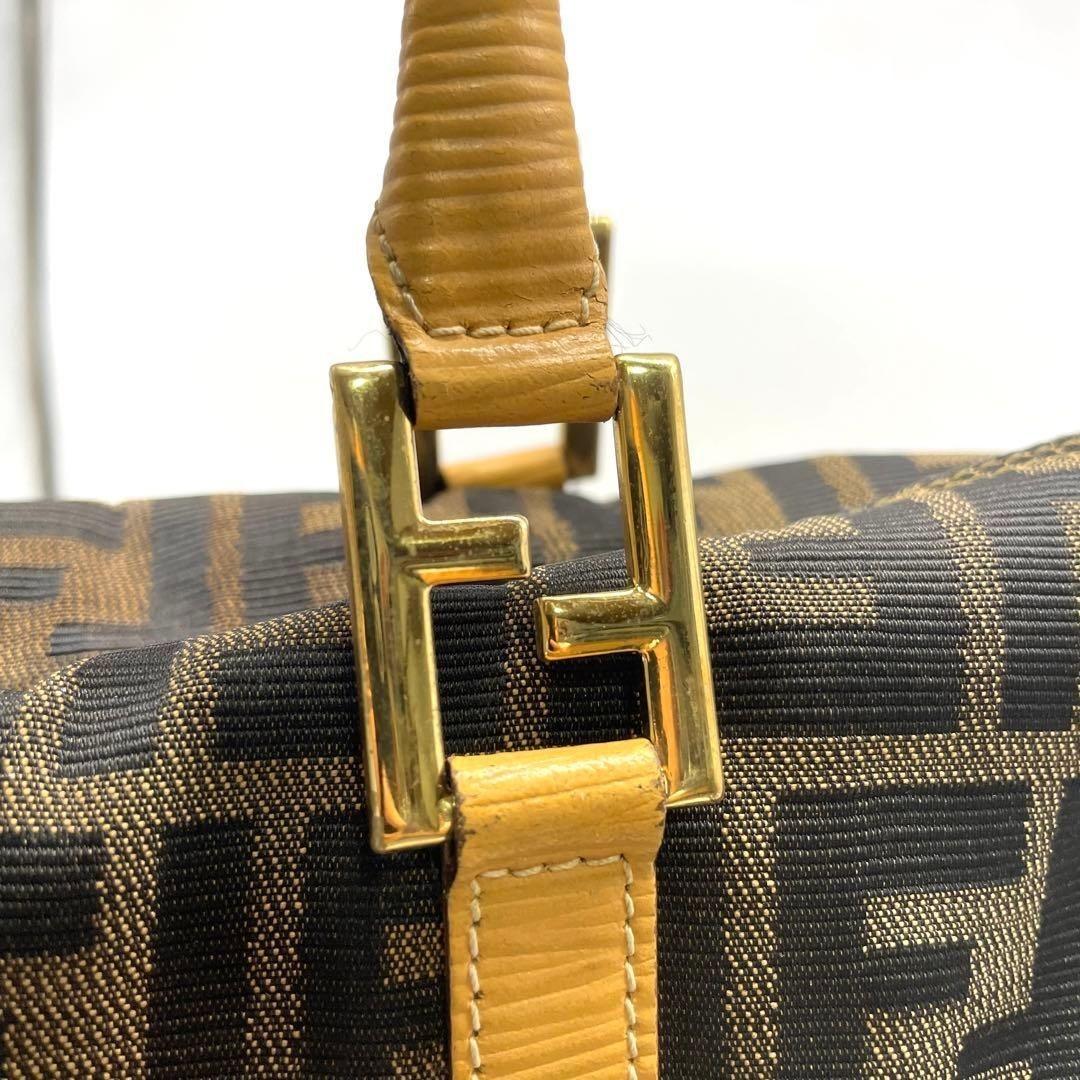 FENDI Hand Bag Tote Purse FF Zucca Canvas Leather Brown Authentic