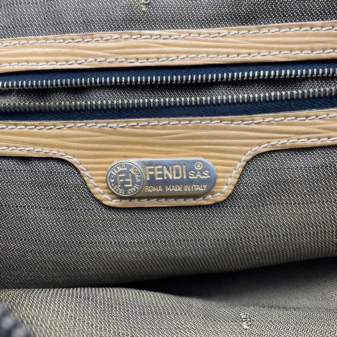 FENDI Hand Bag Tote Purse FF Zucca Canvas Leather Brown Authentic