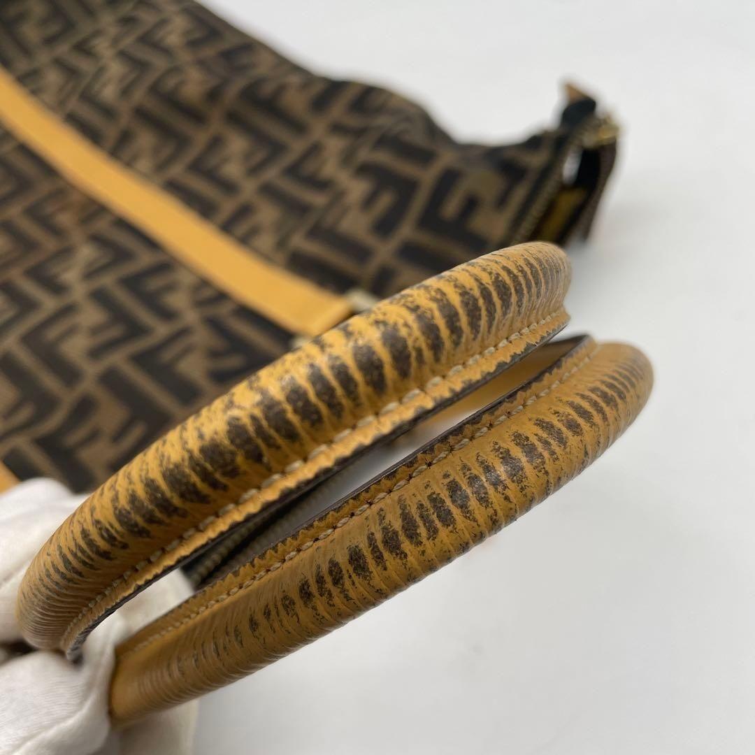 FENDI Hand Bag Tote Purse FF Zucca Canvas Leather Brown Authentic