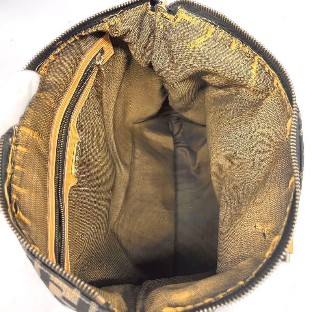 FENDI Hand Bag Tote Purse FF Zucca Canvas Leather Brown Authentic