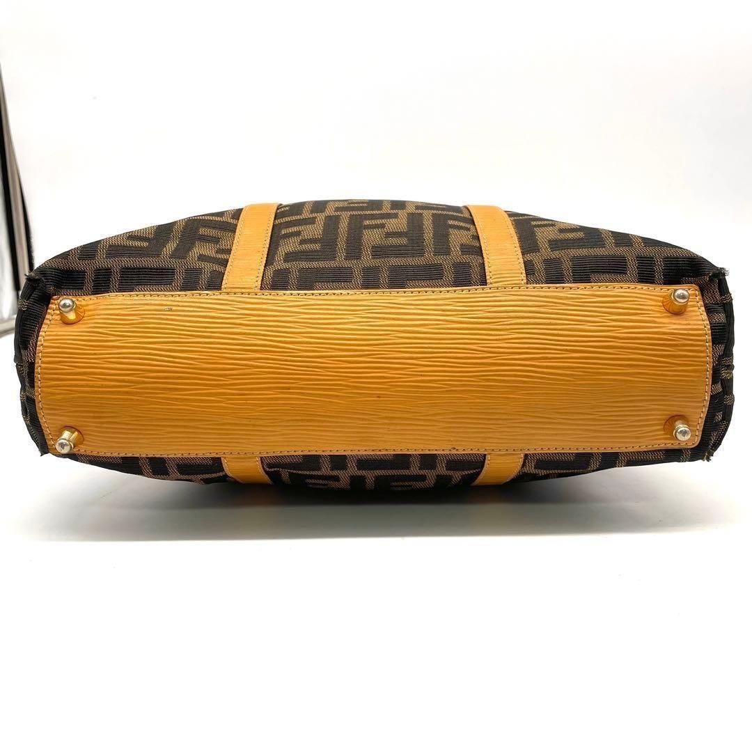 FENDI Hand Bag Tote Purse FF Zucca Canvas Leather Brown Authentic