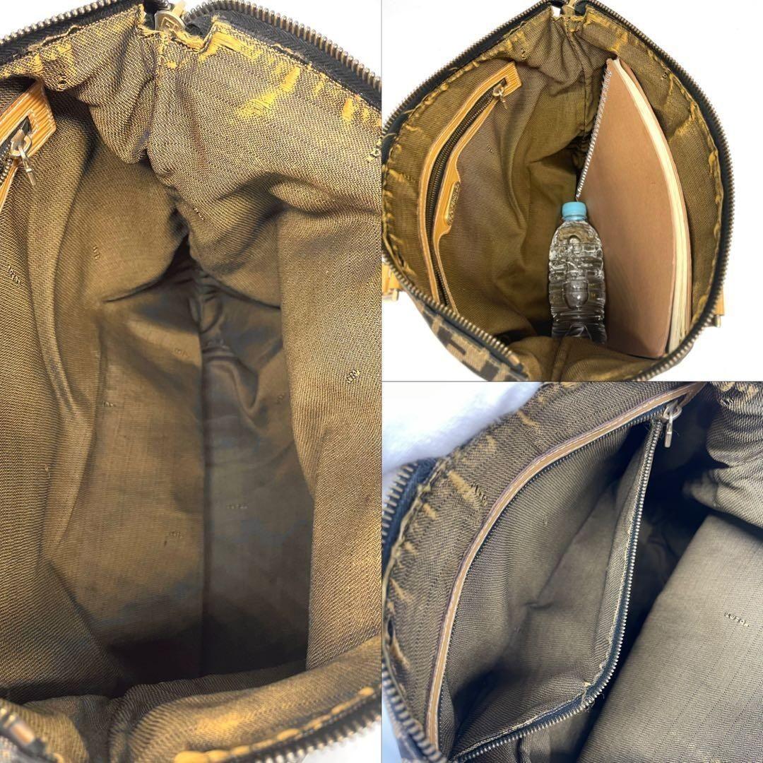 FENDI Hand Bag Tote Purse FF Zucca Canvas Leather Brown Authentic