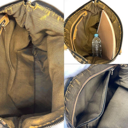 FENDI Hand Bag Tote Purse FF Zucca Canvas Leather Brown Authentic