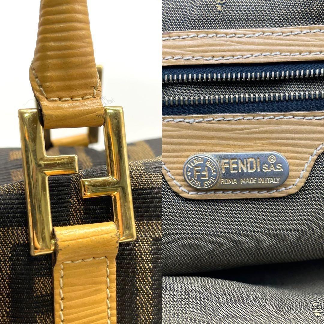 FENDI Hand Bag Tote Purse FF Zucca Canvas Leather Brown Authentic