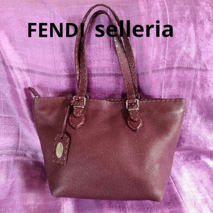 FENDI Hand Bag Tote Purse Selleria Leather Burgundy Authentic