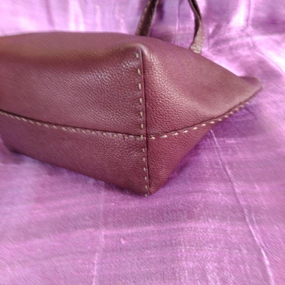 FENDI Hand Bag Tote Purse Selleria Leather Burgundy Authentic