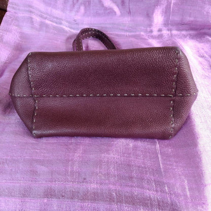 FENDI Hand Bag Tote Purse Selleria Leather Burgundy Authentic